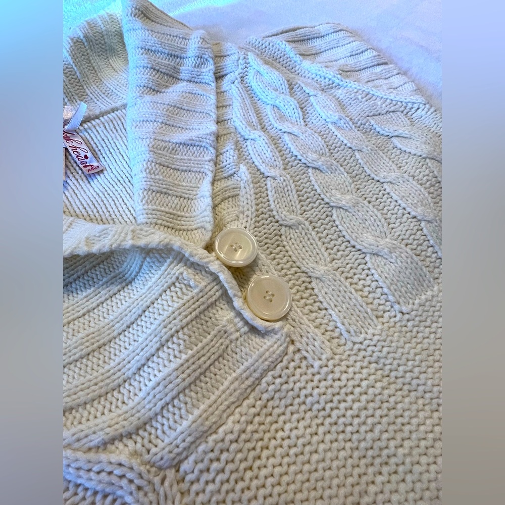 Derek Heart Cable Knitted Cream 3/4 Button Up Short Sleeve Long Sweater Dress